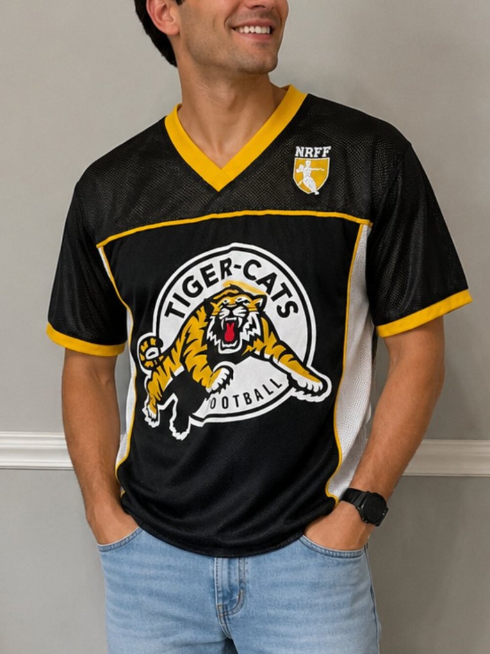 Vintage 1990s Hamilton Tiger-Cats CFL flag football jersey,